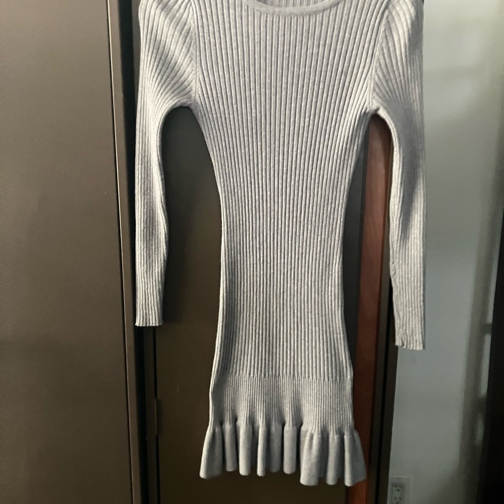 Gray Ribbed Women's Sweater Dress